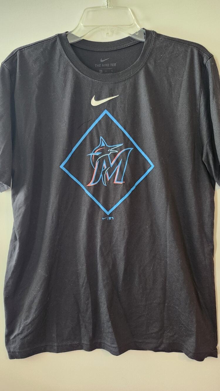 Nike Dri-Fit Miami Marlins MLB Baseball Black Graphic T-Shirt Men's Size L #415